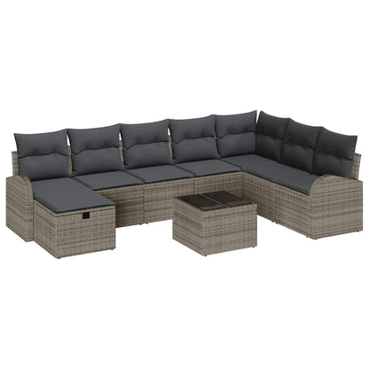 Garten-Sofa-Set mit Kissen mit Speicher 9 pcs Grau Poly Rattan