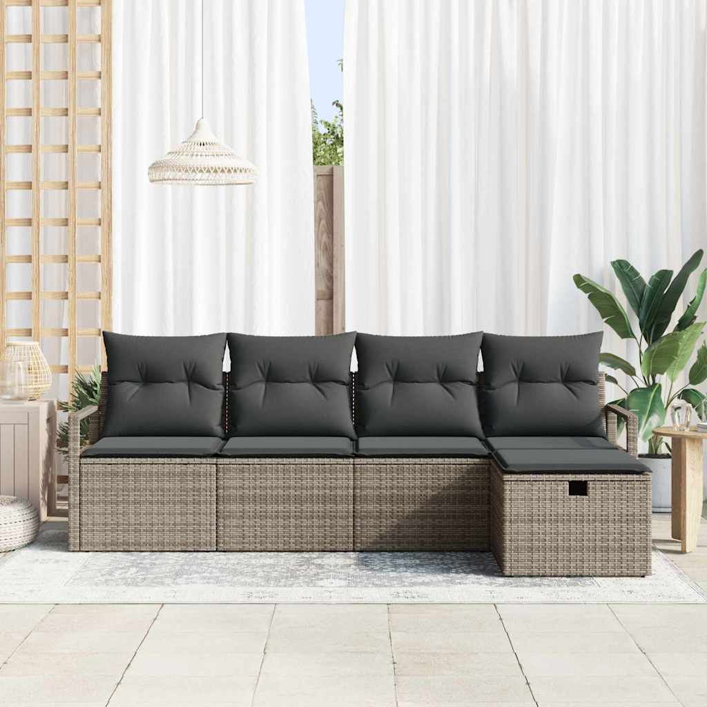 Garten-Sofa-Set mit Kissen mit Speicher 5 pcs Grau Poly Rattan