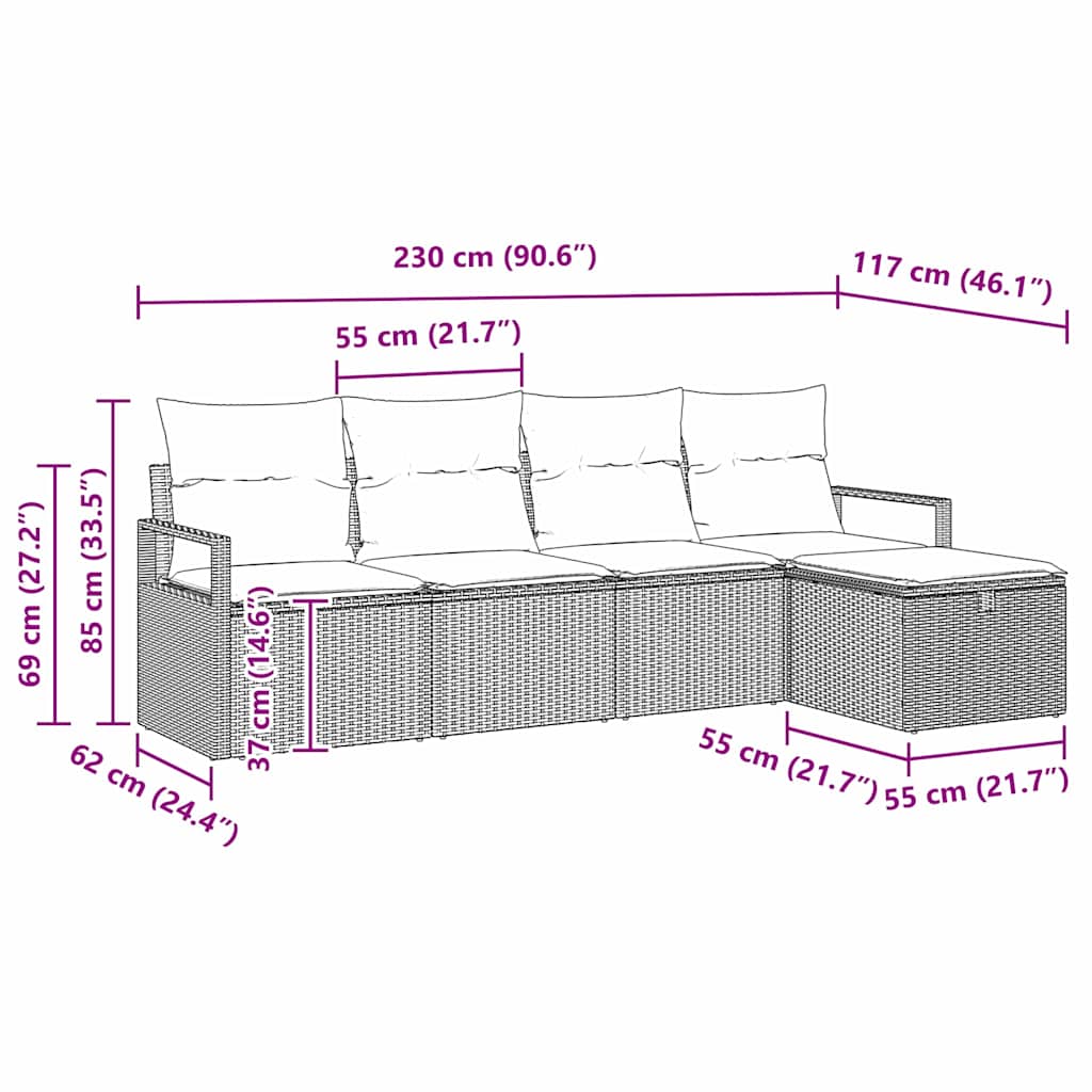 Garten-Sofa-Set mit Kissen mit Speicher 5 pcs Grau Poly Rattan