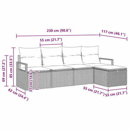 Garten-Sofa-Set mit Kissen mit Speicher 5 pcs Grau Poly Rattan