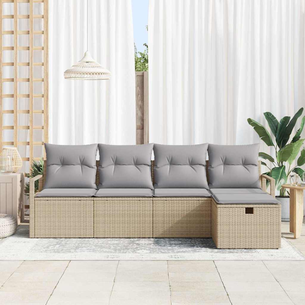 Garten-Sofa-Set mit Kissen mit Speicher 5 pcs Beige Poly Rattan
