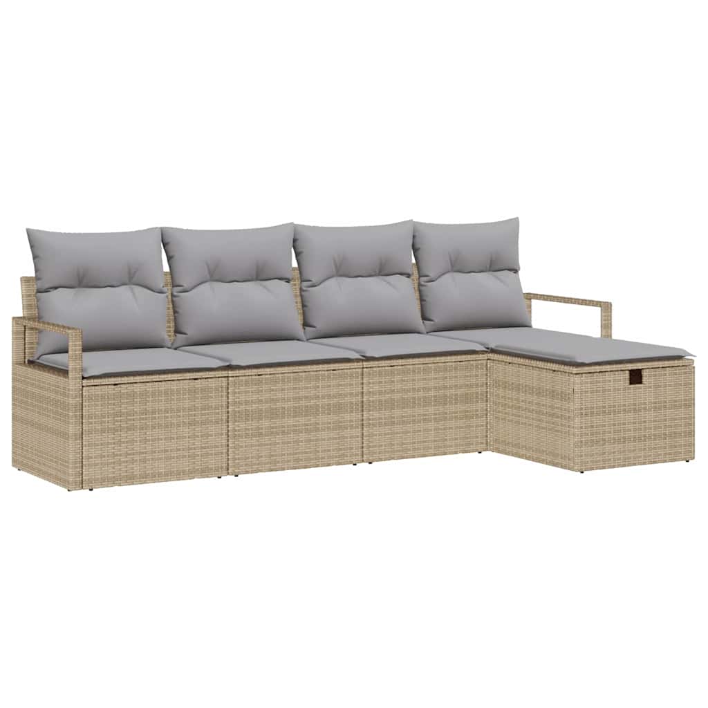 Garten-Sofa-Set mit Kissen mit Speicher 5 pcs Beige Poly Rattan
