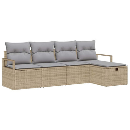 Garten-Sofa-Set mit Kissen mit Speicher 5 pcs Beige Poly Rattan