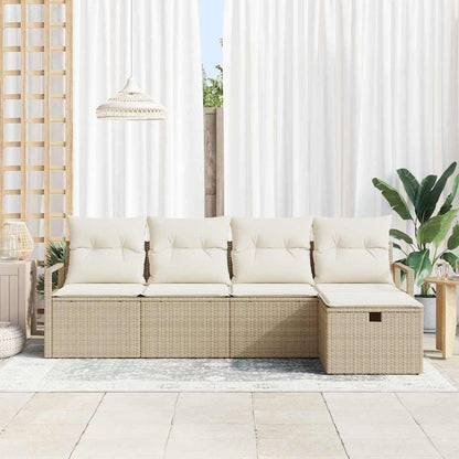 Garten-Sofa-Set mit Kissen mit Speicher 5 pcs Beige Poly Rattan