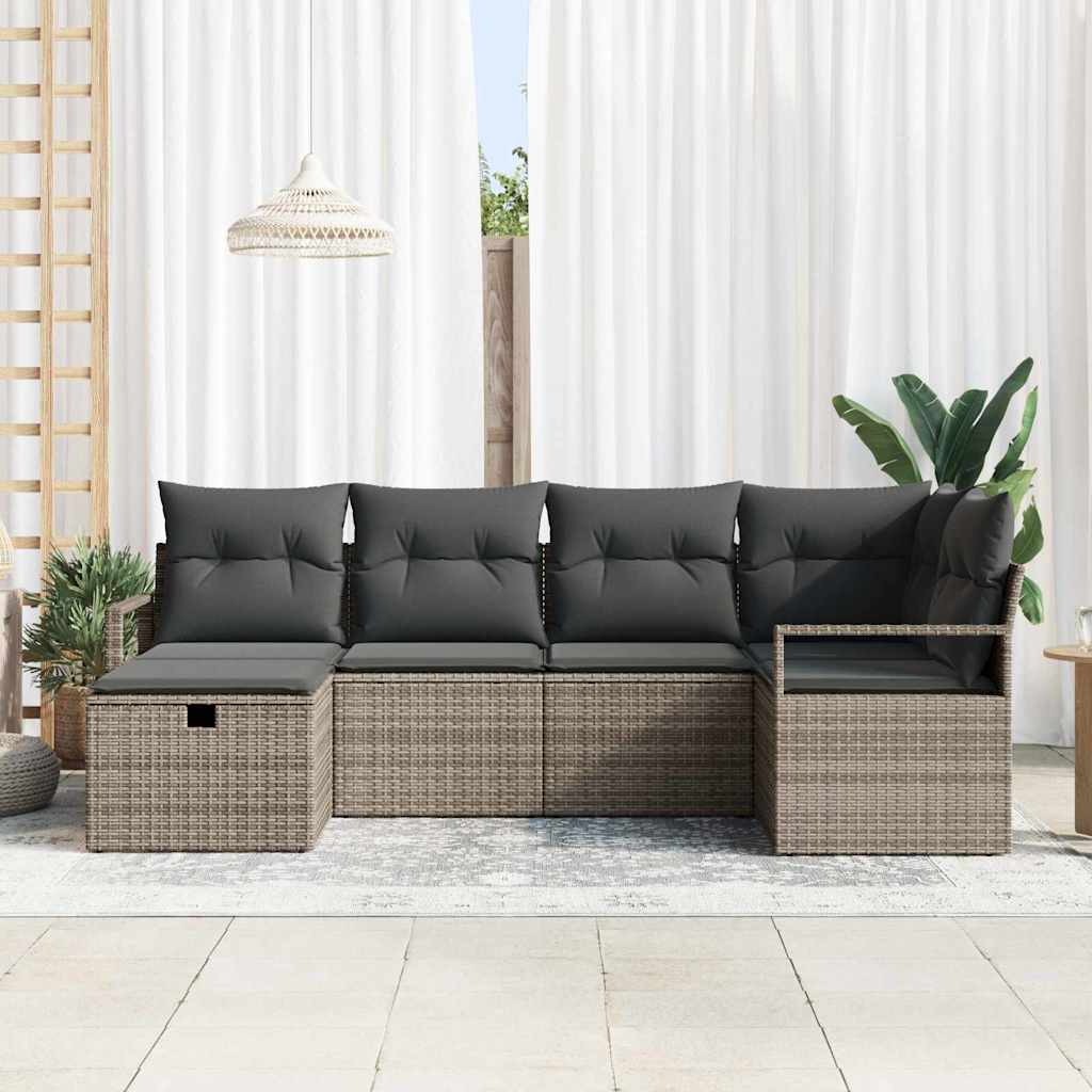 Garten-Sofa-Set mit Kissen mit Speicher 6 pcs Grau Poly Rattan