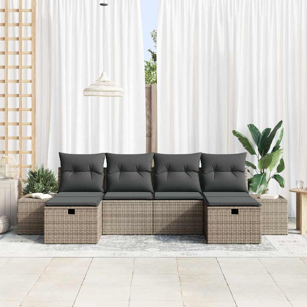 Gartensofa-set mit Kissen mit Speicher 6 pcs Grau Poly-Rattan