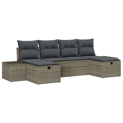 Gartensofa-set mit Kissen mit Speicher 6 pcs Grau Poly-Rattan