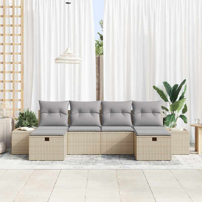 Gartensofa-set mit Kissen mit Speicher 6 pcs Beige Poly-Rattan