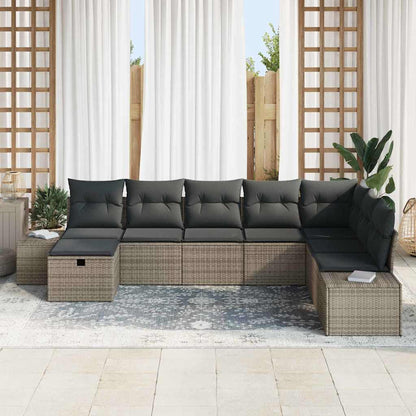 Garten-Sofa-Set mit Kissen 8 pcs Grau Poly Rattan