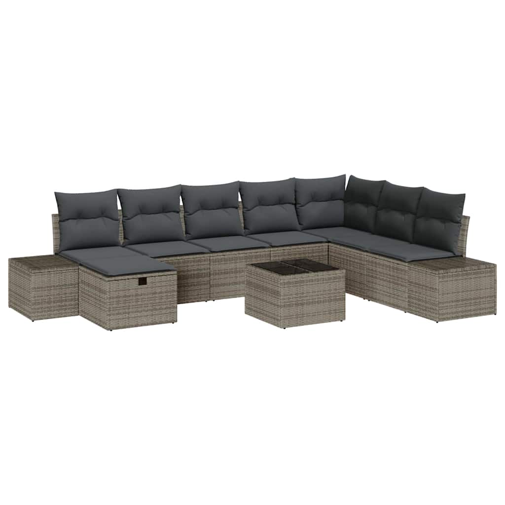 Garten-Sofa-Set mit Kissen 9 pcs Grau Poly Rattan