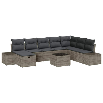 Garten-Sofa-Set mit Kissen 9 pcs Grau Poly Rattan