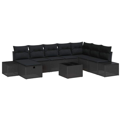 Garten-Sofa-Set mit Kissen 9 pcs Schwarz Poly Rattan