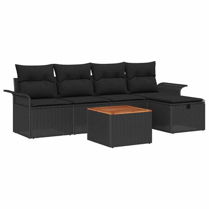 Gartensofa-set mit Kissen 6 pcs Schwarz Poly Rattan