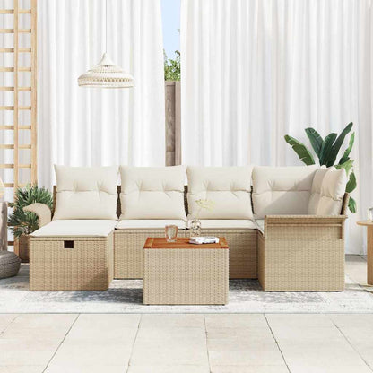 Gartensofa-set mit Kissen mit Speicher 7 pcs Beige Poly Rattan