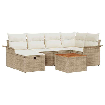 Gartensofa-set mit Kissen mit Speicher 7 pcs Beige Poly Rattan