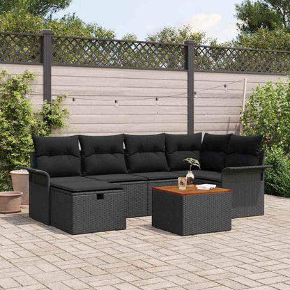 Gartensofa-set mit Kissen 7 pcs Schwarz Poly Rattan