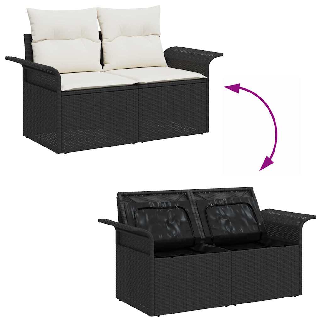 Gartensofa-set mit Kissen 9 pcs Schwarz Poly Rattan