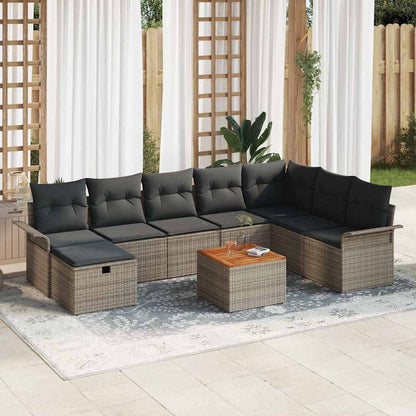 Gartensofa-set mit Kissen mit Speicher 9 pcs Grau Poly Rattan
