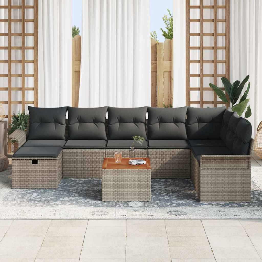 Gartensofa-set mit Kissen mit Speicher 9 pcs Grau Poly Rattan