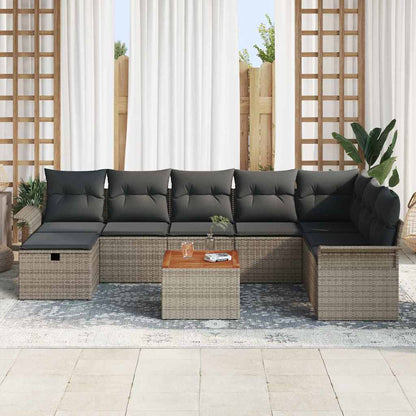 Gartensofa-set mit Kissen mit Speicher 9 pcs Grau Poly Rattan