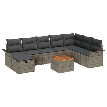 Gartensofa-set mit Kissen mit Speicher 9 pcs Grau Poly Rattan