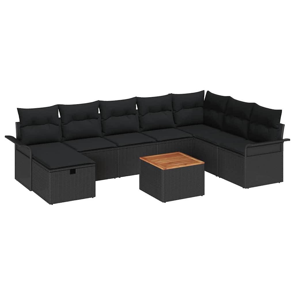 Gartensofa-set mit Kissen 9 pcs Schwarz Poly Rattan