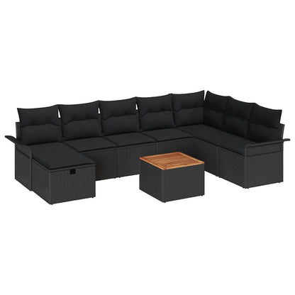 Gartensofa-set mit Kissen 9 pcs Schwarz Poly Rattan