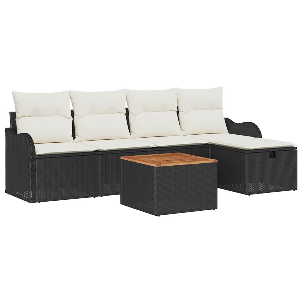 Gartensofa-set mit Kissen 6 pcs Schwarz Poly Rattan