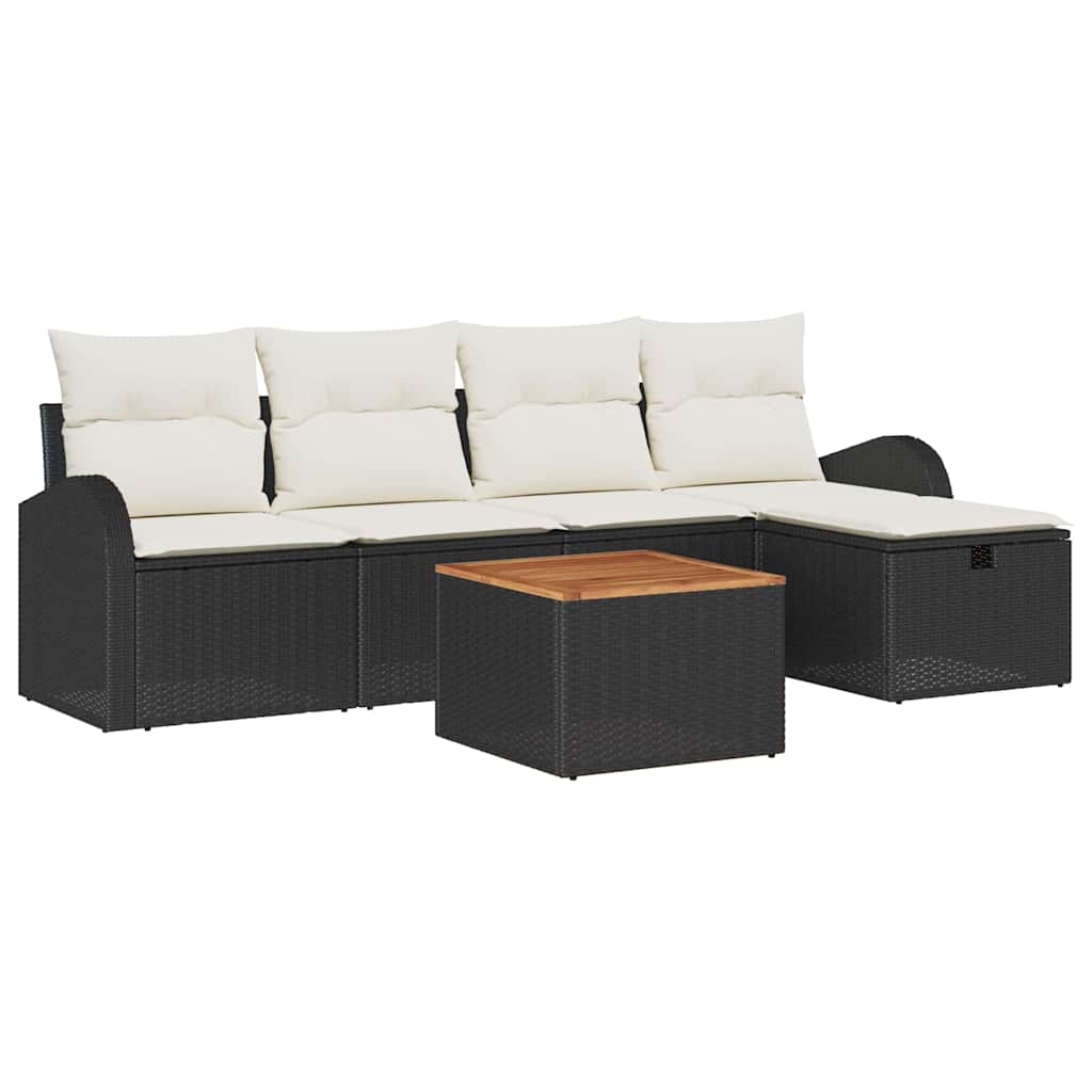 Gartensofa-set mit Kissen 6 pcs Schwarz Poly Rattan