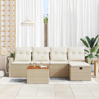 Gartensofa-set mit Kissen mit Speicher 6 pcs Beige Poly Rattan