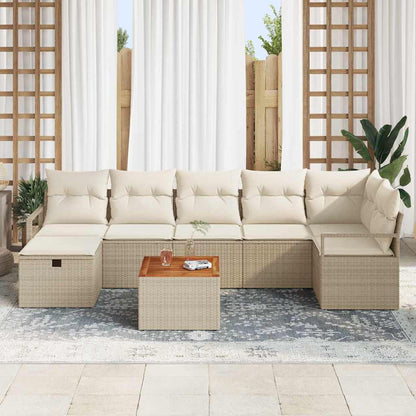 Gartensofa-set mit Kissen mit Speicher 8 pcs Beige Poly Rattan