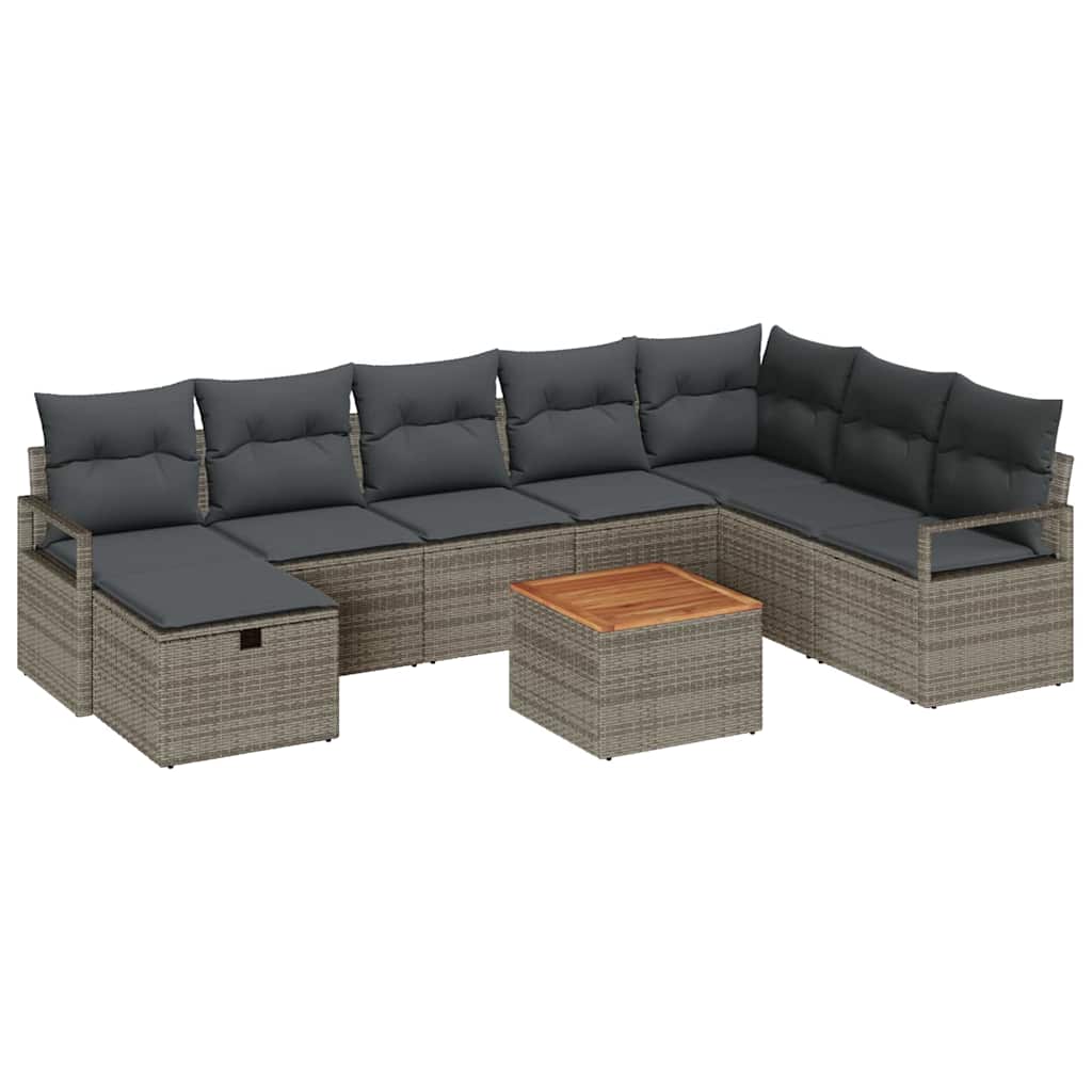 Gartensofa-set mit Kissen mit Speicher 9 pcs Grau Poly Rattan