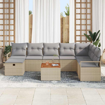 Gartensofa-set mit Kissen mit Speicher 9 pcs Beige Poly Rattan