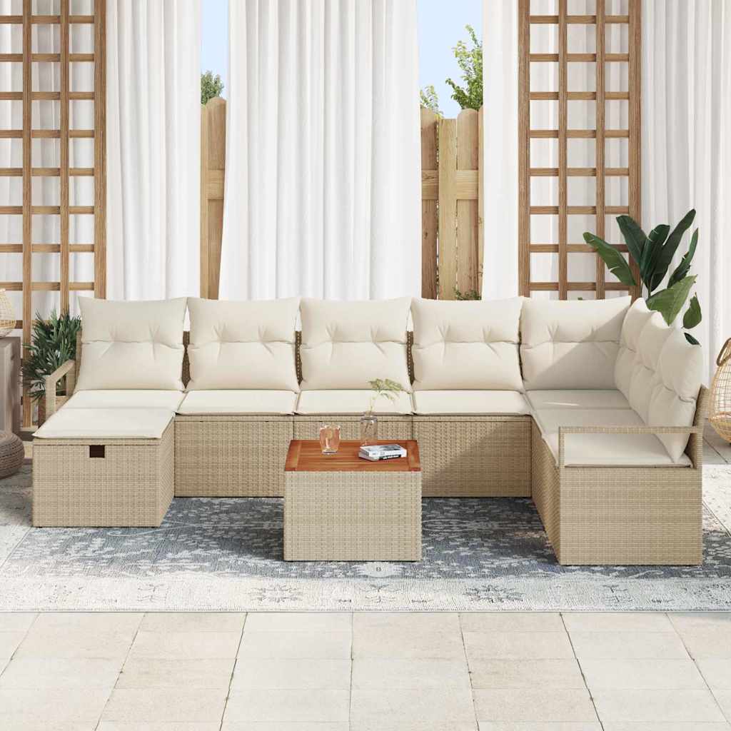 Gartensofa-set mit Kissen mit Speicher 9 pcs Beige Poly Rattan