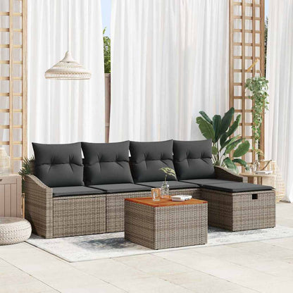 Gartensofa-set mit Kissen mit Speicher 6 pcs Grau Poly Rattan
