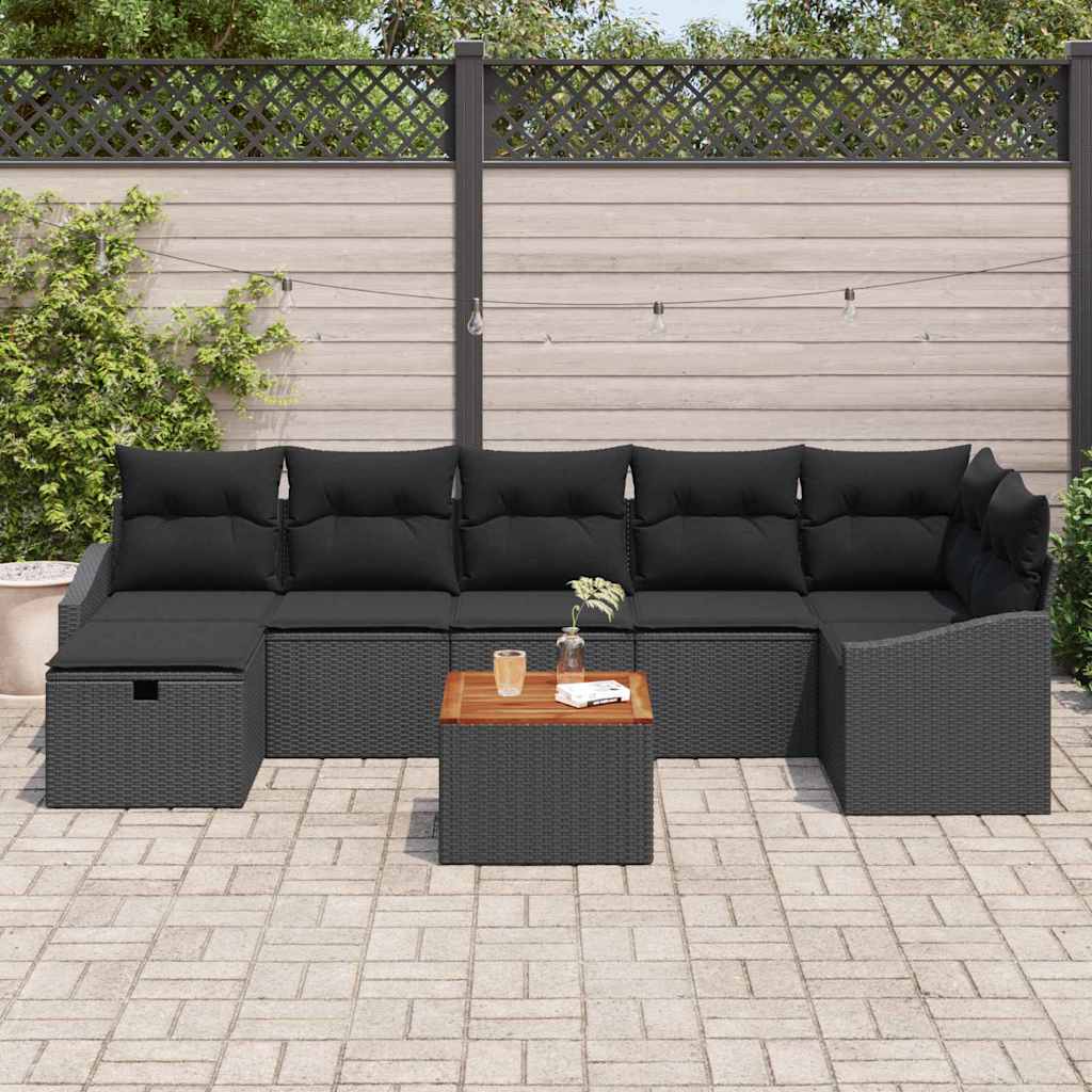 Gartensofa-set mit Kissen 8 pcs Schwarz Poly Rattan