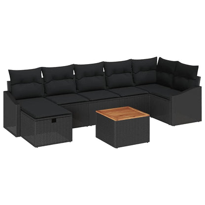 Gartensofa-set mit Kissen 8 pcs Schwarz Poly Rattan