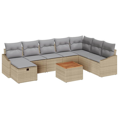Gartensofa-set mit Kissen mit Speicher 9 pcs Beige Poly Rattan