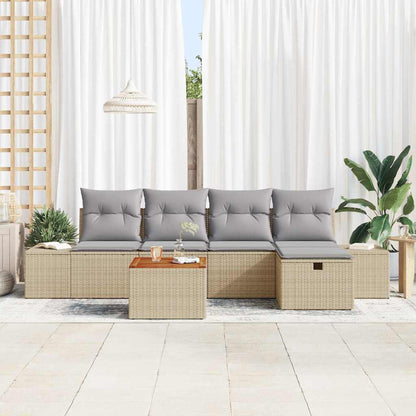 Gartensofa-set mit Kissen mit Speicher 6 pcs Beige Poly Rattan