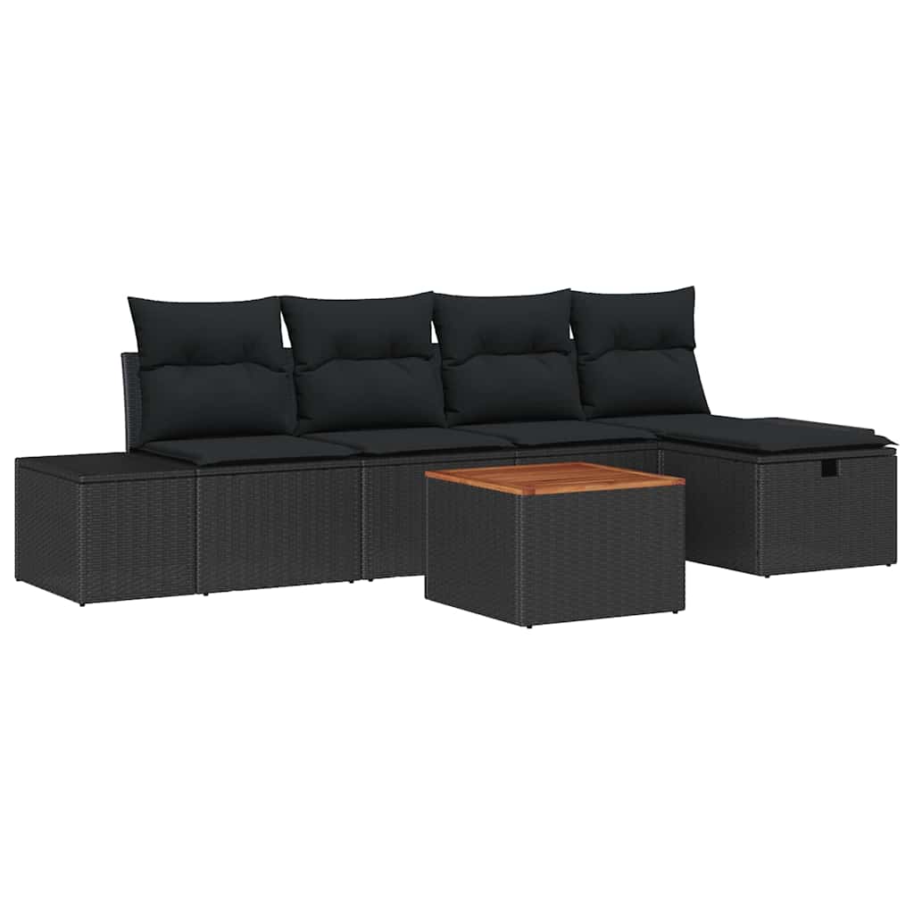 Gartensofa-set mit Kissen 6 pcs Schwarz Poly Rattan