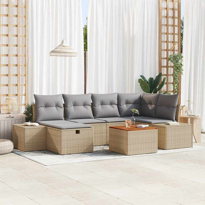 Gartensofa-set mit Kissen mit Speicher 7 pcs Beige Poly Rattan