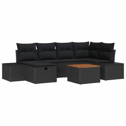 Gartensofa-set mit Kissen 7 pcs Schwarz Poly Rattan
