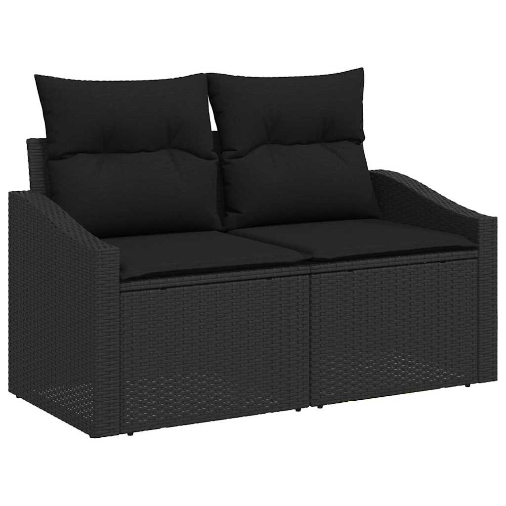 Gartensofa-set mit Kissen 7 pcs Schwarz Poly Rattan