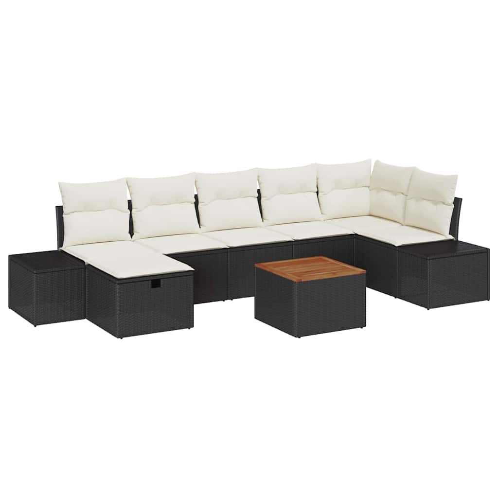 Gartensofa-set mit Kissen 8 pcs Schwarz Poly Rattan