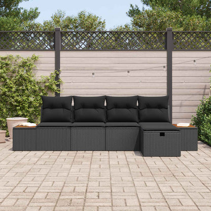 Garten-Sofa-Set mit Kissen 5 pcs Schwarz Poly Rattan