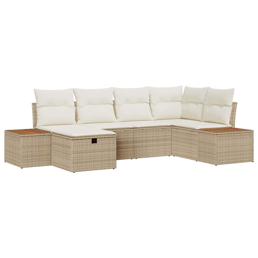 Garten-Sofa-Set mit Kissen 6 pcs Beige Poly Rattan