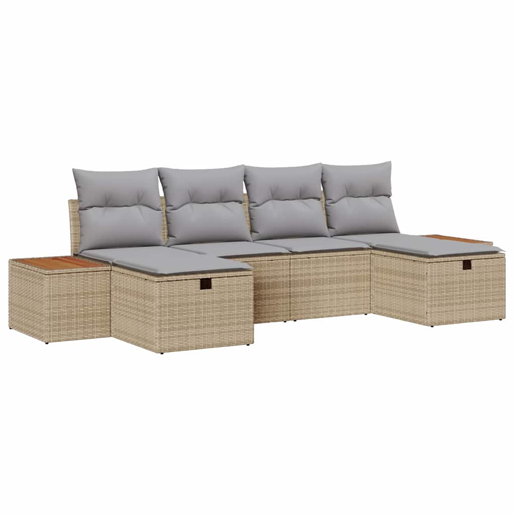 Gartensofa-set mit Kissen mit Speicher 6 pcs Beige Poly-Rattan