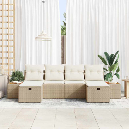 Garten-Sofa-Set mit Kissen 6 pcs Beige Poly Rattan