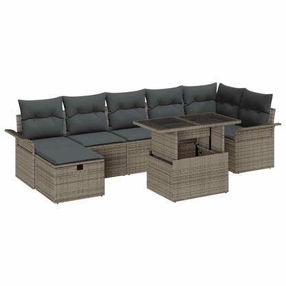 Garten-Sofa-Set mit Kissen mit Speicher 8 pcs Grau Poly Rattan