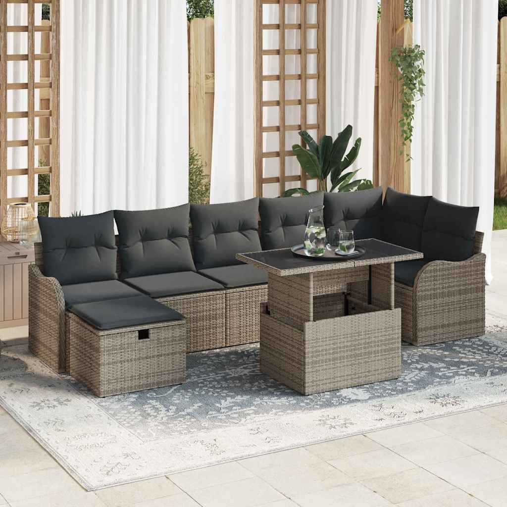 Garten-Sofa-Set mit Kissen mit Speicher 8 pcs Grau Poly Rattan